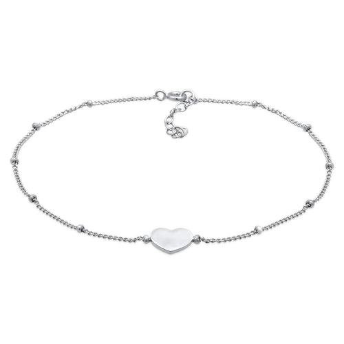 Silber - Elli | Kugel-Fußkettchen Herz | 925er Sterling Silber