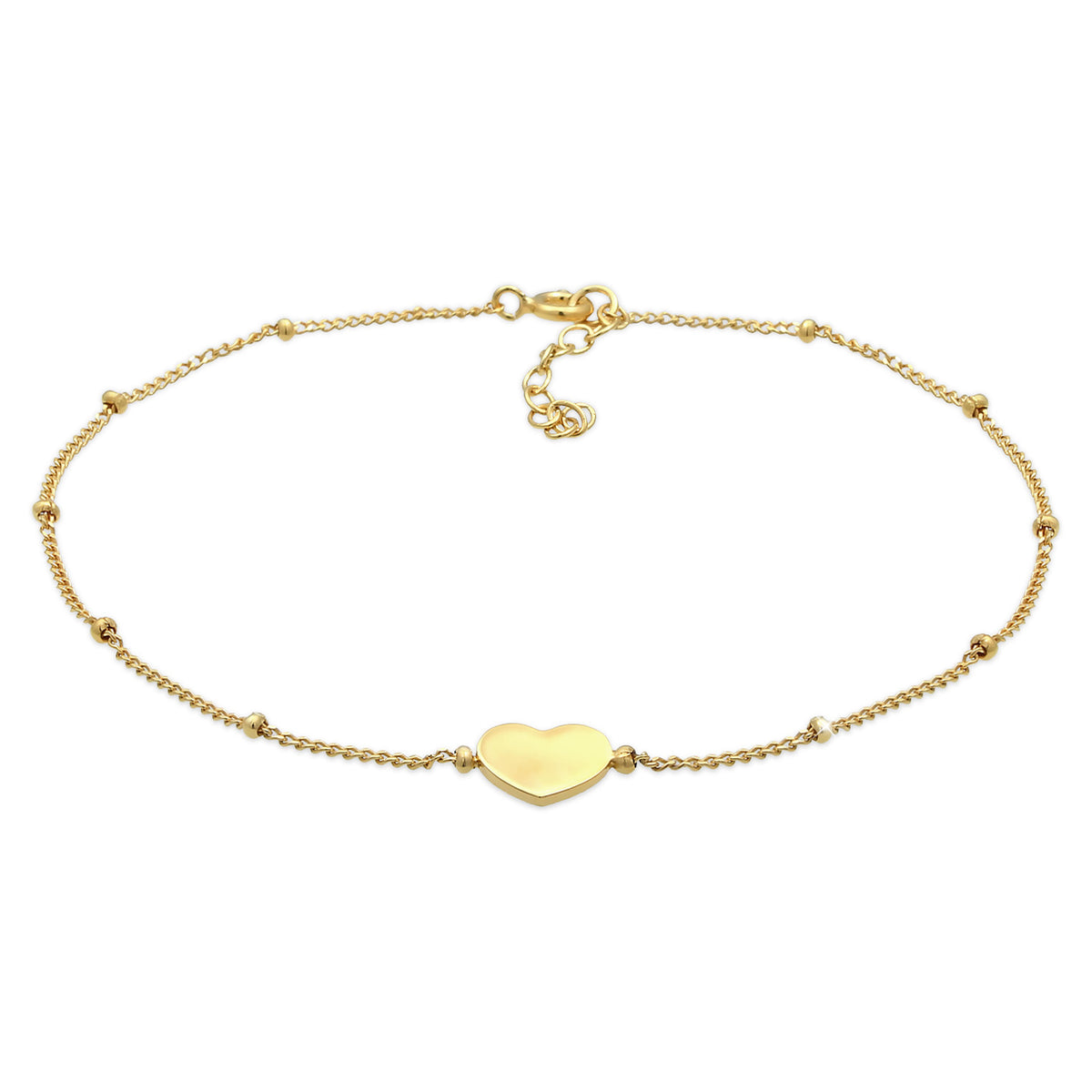 Gold - Elli | Kugel-Fußkettchen Herz | 925 Sterling Silber vergoldet