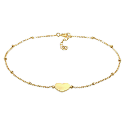 Gold - Elli | Kugel-Fußkettchen Herz | 925 Sterling Silber vergoldet