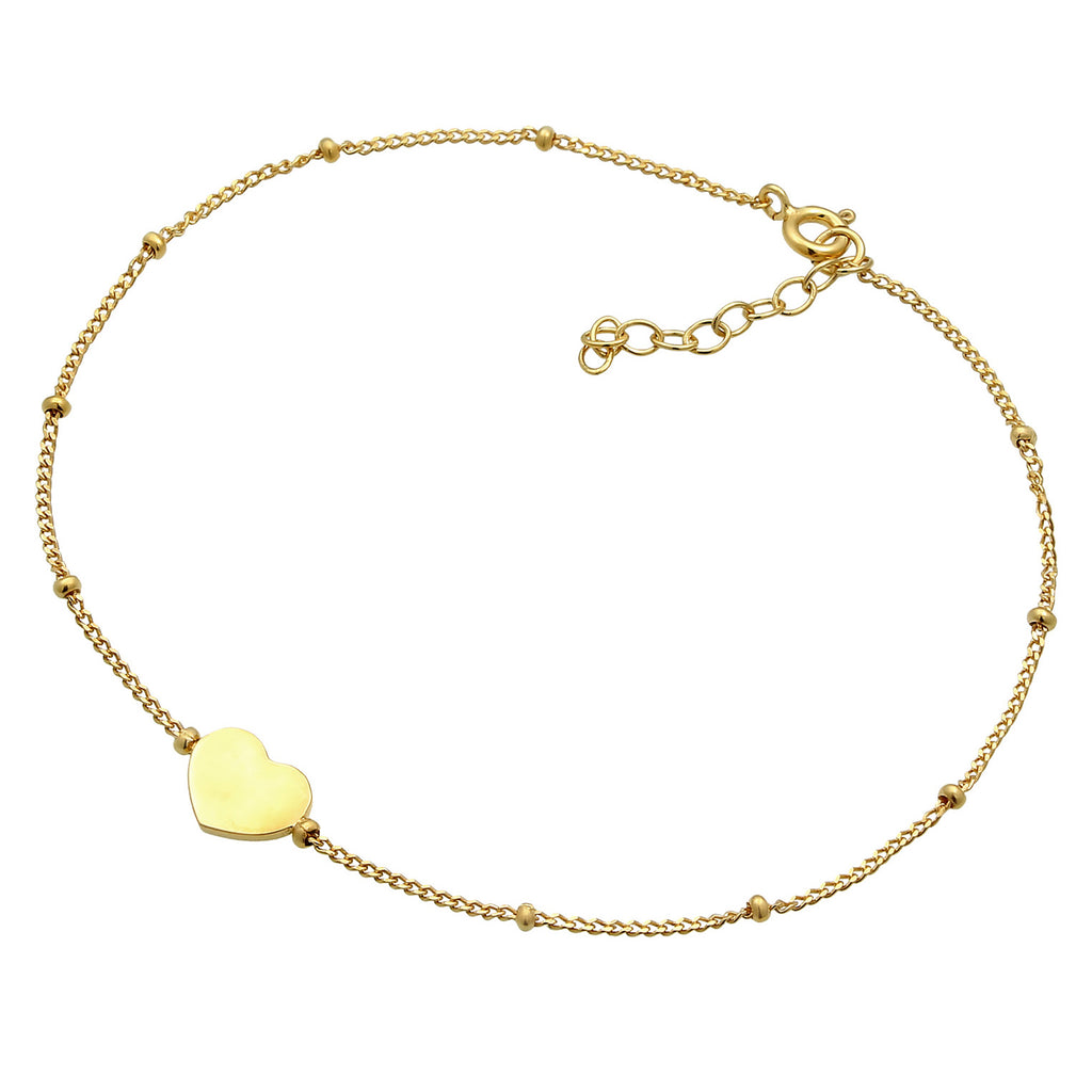 Gold - Elli | Kugel-Fußkettchen Herz | 925 Sterling Silber vergoldet