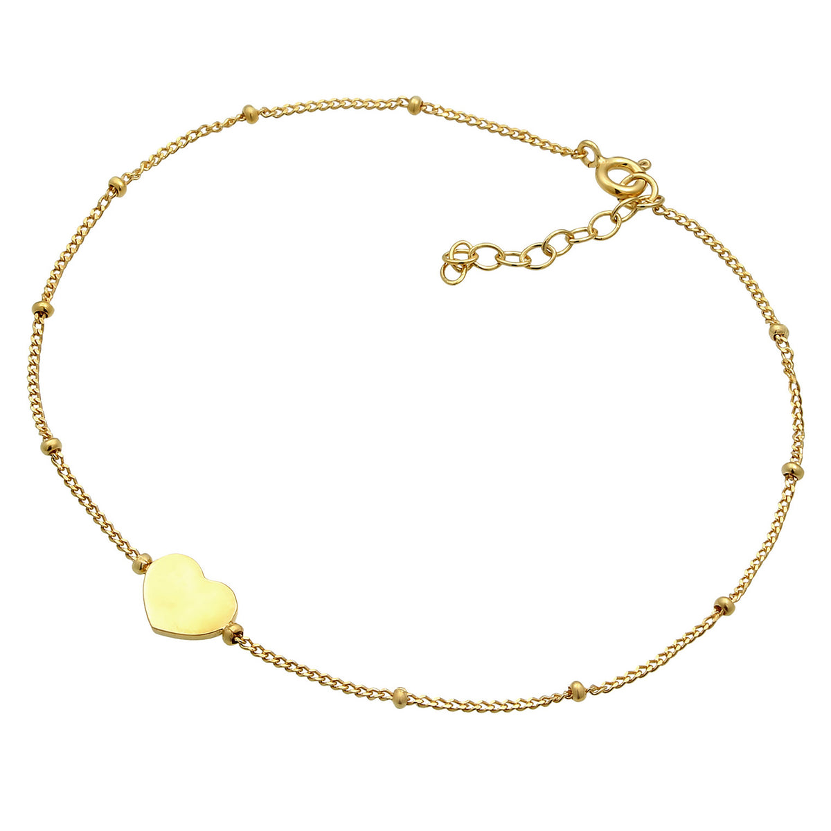 Gold - Elli | Kugel-Fußkettchen Herz | 925 Sterling Silber vergoldet