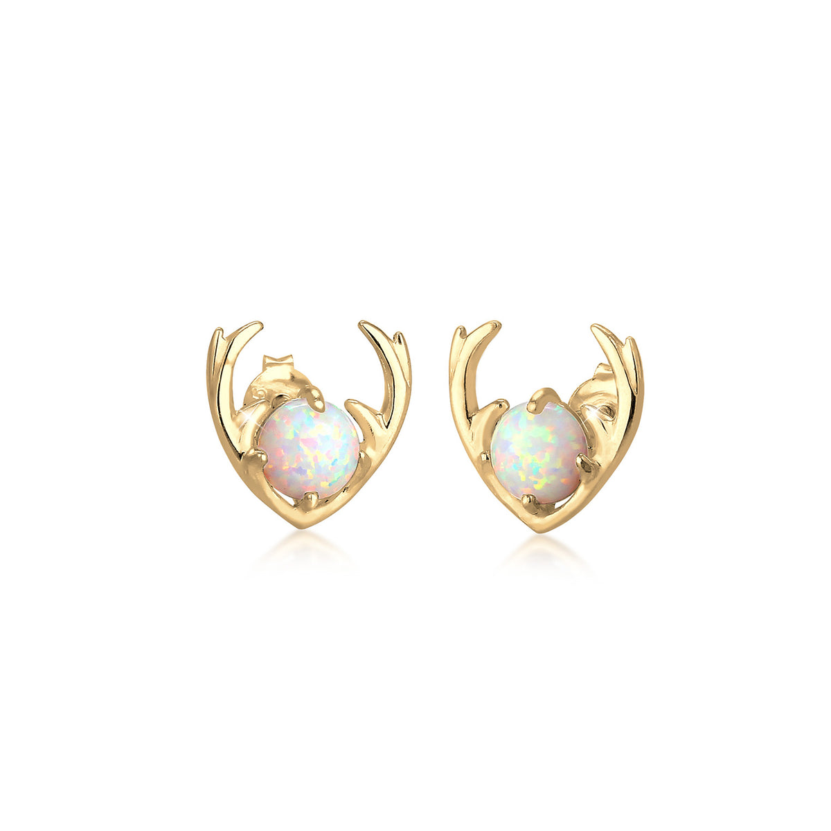 Gold - Elli | Ohrstecker Hirsch | Opal ( Weiß ) | 925 Sterling Silber vergoldet