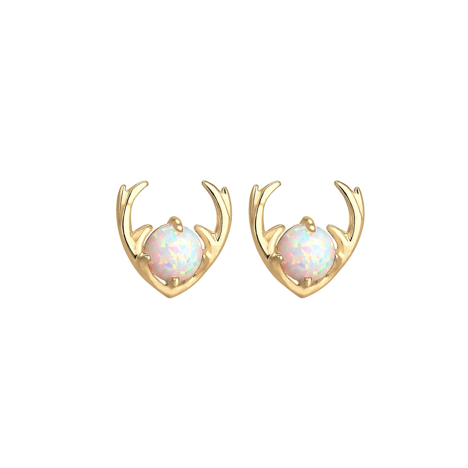 Gold - Elli | Ohrstecker Hirsch | Opal ( Weiß ) | 925 Sterling Silber vergoldet