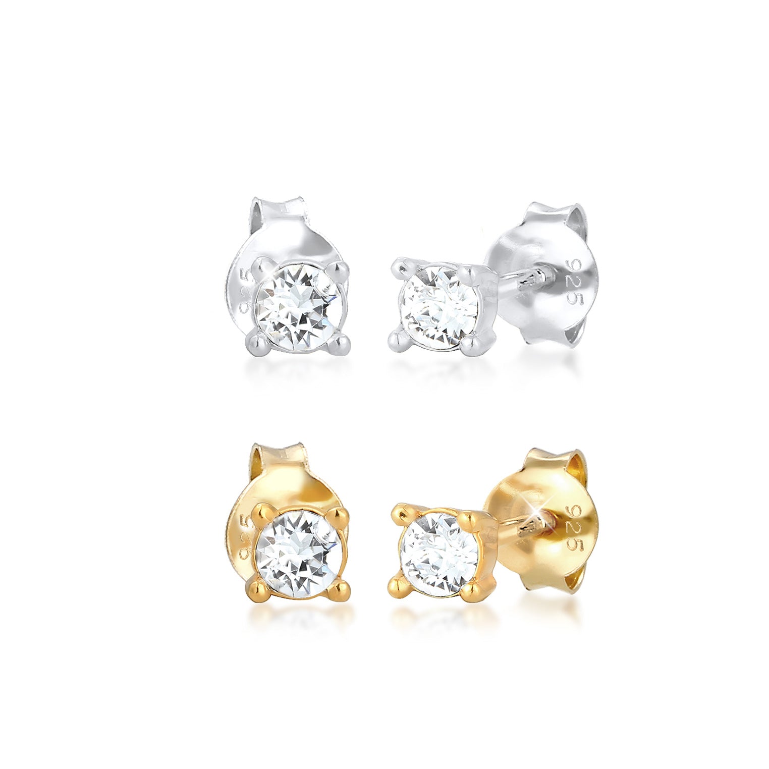 Gold - Elli | Ohrringset | Kristall ( Weiß ) | 925 Sterling Silber vergoldet