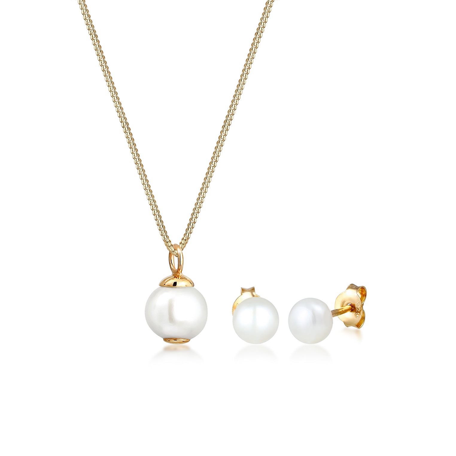 Gold - Elli | Schmuckset  | Süßwasserperle | 925 Sterling Silber vergoldet