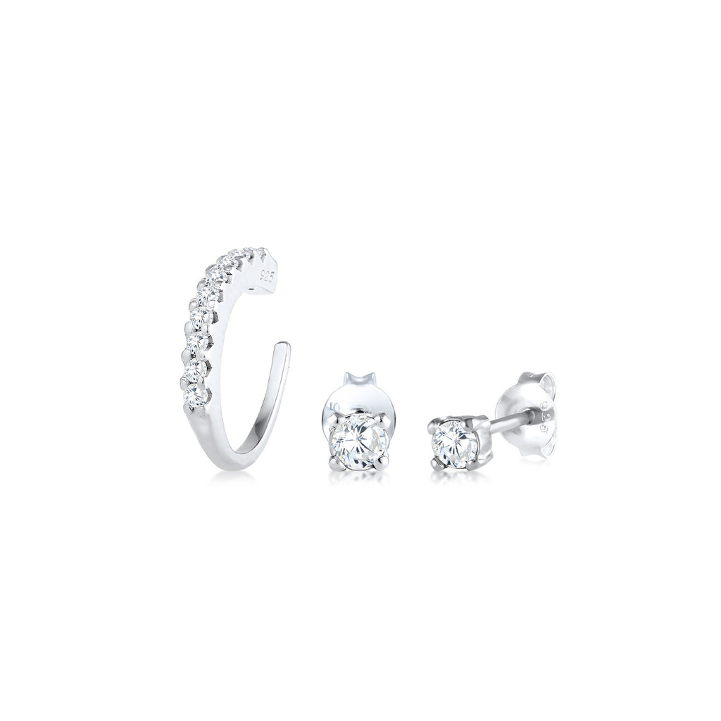 Silber - Elli | Ohrringset | Zirkonia ( Weiß ) | 925er Sterling Silber