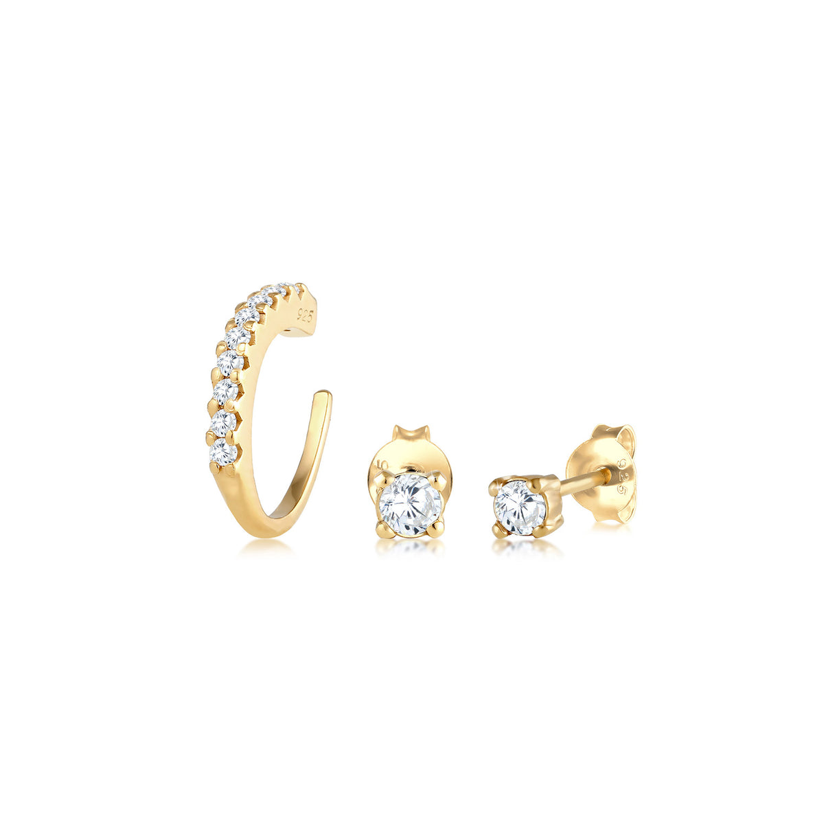 Gold - Elli | Ohrringset | Zirkonia ( Weiß ) | 925 Sterling Silber vergoldet