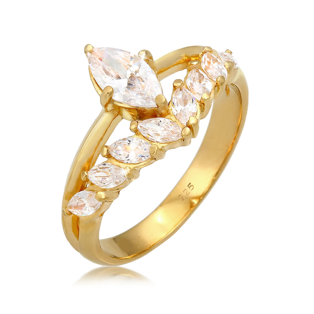 Gold - Elli PREMIUM | Ring | Zirkonia ( Weiß ) | 925 Sterling Silber vergoldet