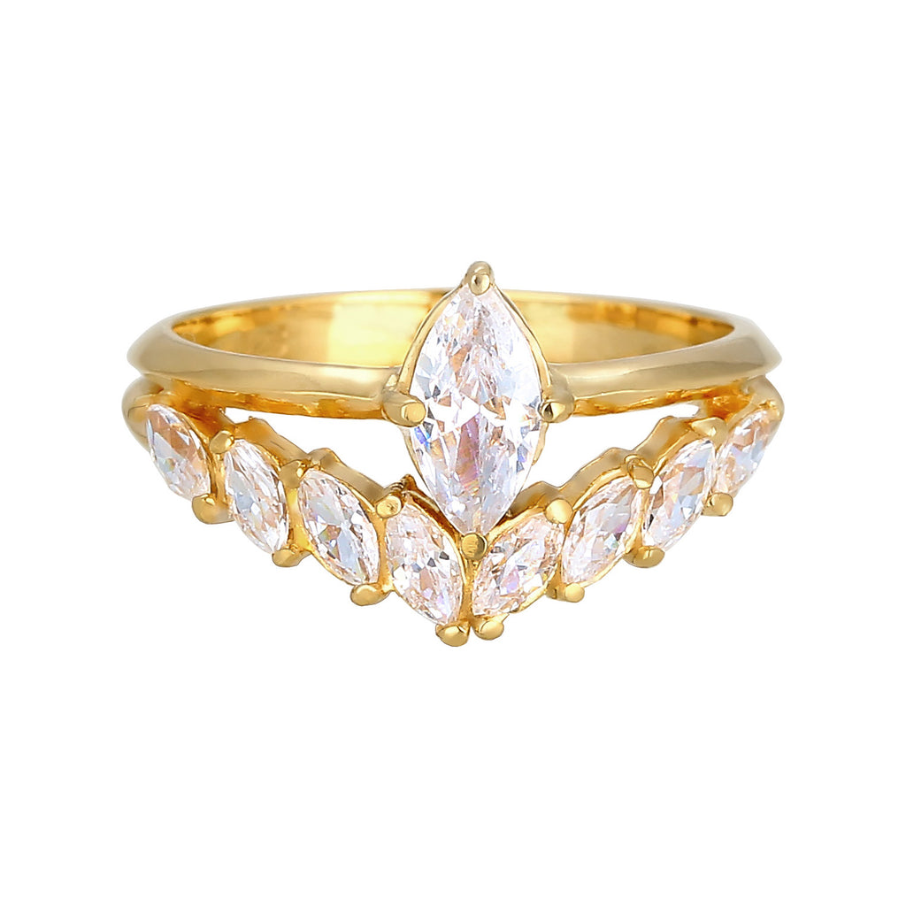 Gold - Elli PREMIUM | Ring | Zirkonia ( Weiß ) | 925 Sterling Silber vergoldet