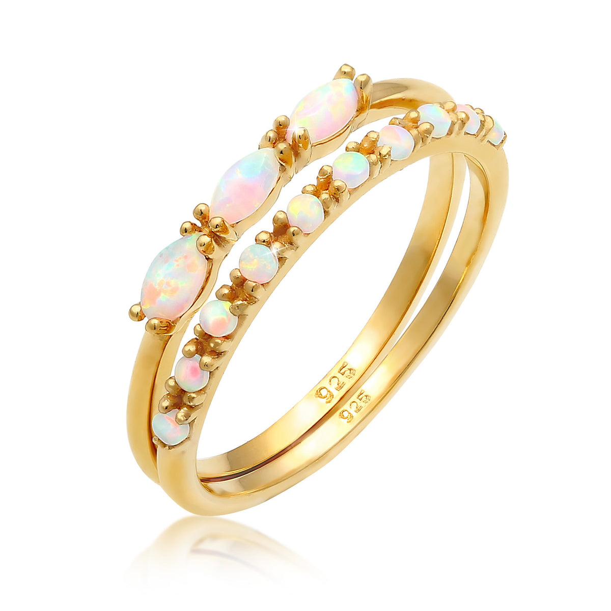 Gold - Elli | Ringset | Opal ( Weiß ) | 925 Sterling Silber vergoldet