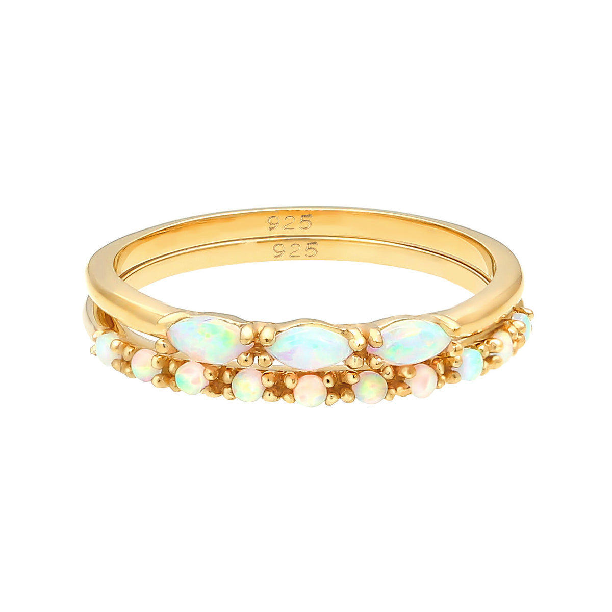 Gold - Elli | Ringset | Opal ( Weiß ) | 925 Sterling Silber vergoldet