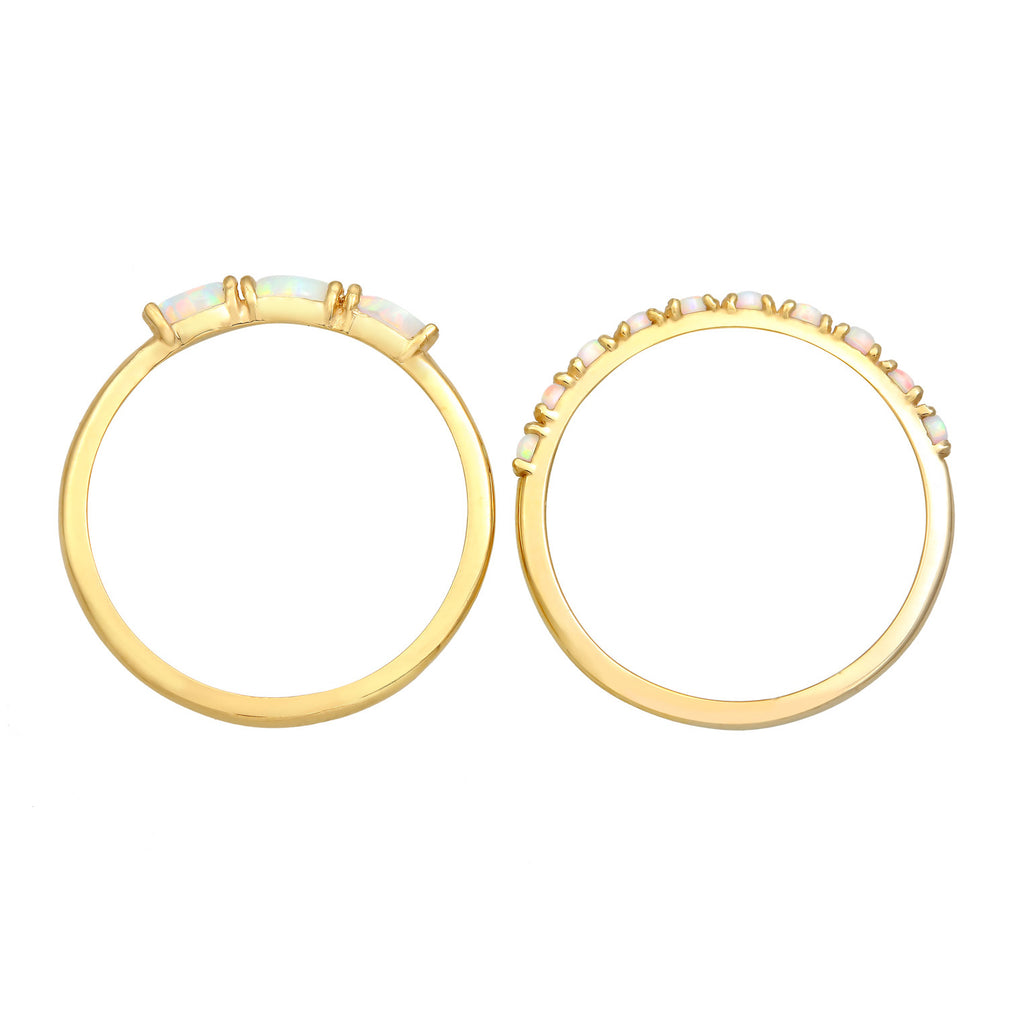 Gold - Elli | Ringset | Opal ( Weiß ) | 925 Sterling Silber vergoldet