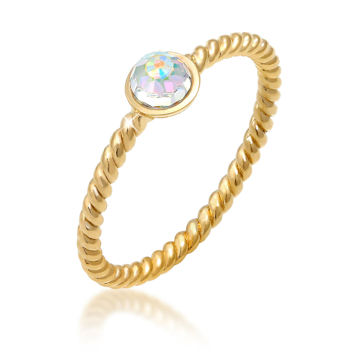 Gold - Elli | Solitär-Ring | Mit Kristallen von Swarovski® (Weiß) | 925 Sterling Silber vergoldet