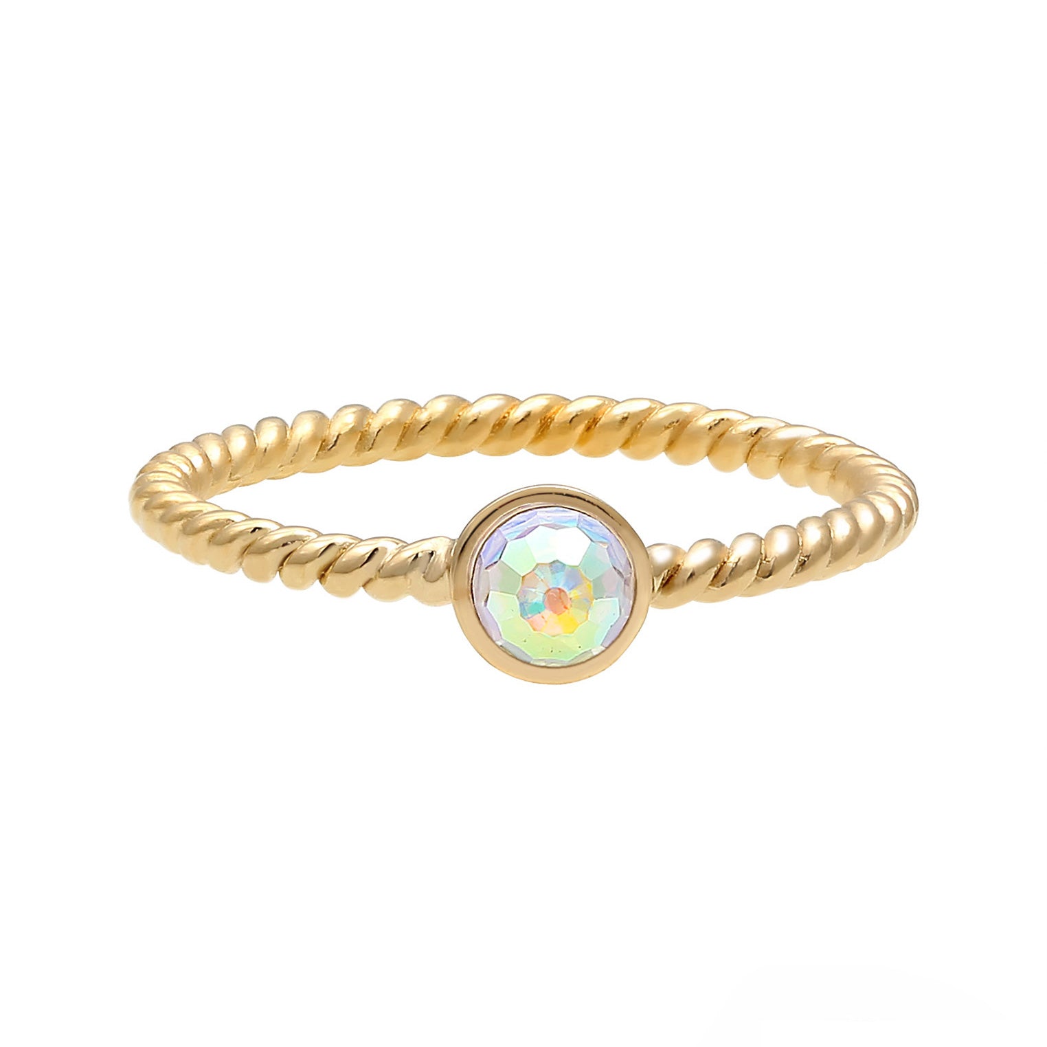 Gold - Elli | Solitär-Ring | Kristall (Weiß) | 925 Sterling Silber vergoldet