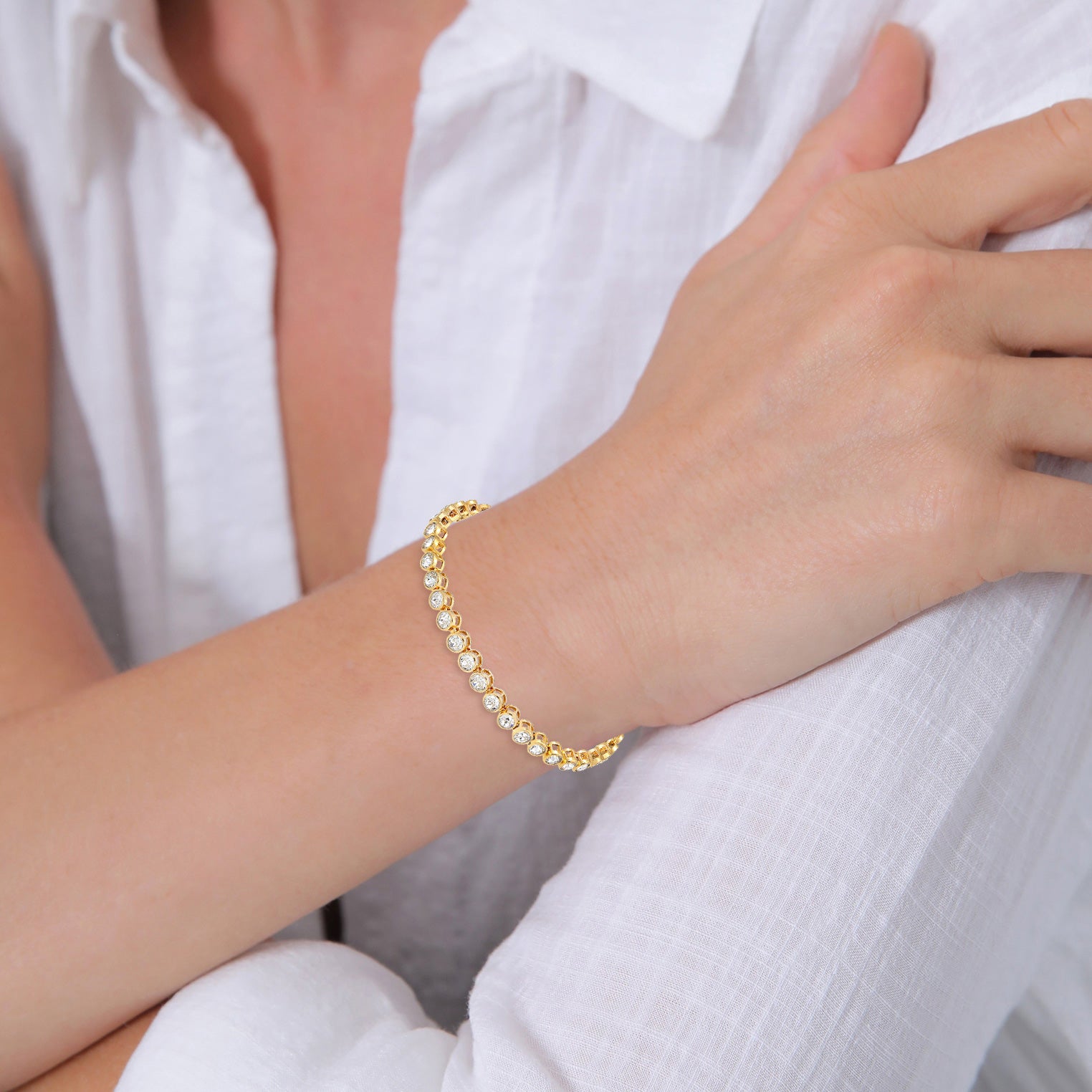 Gold - Elli PREMIUM | Tennisarmband | Mit Kristallen von Swarovski® (Weiß) | 925 Sterling Silber vergoldet