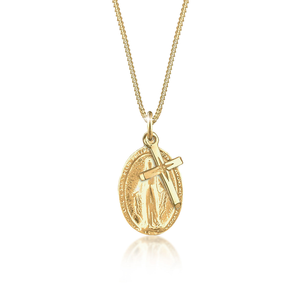 Gold - Elli | Halskette Marienbild Kreuz | 925 Sterling Silber vergoldet