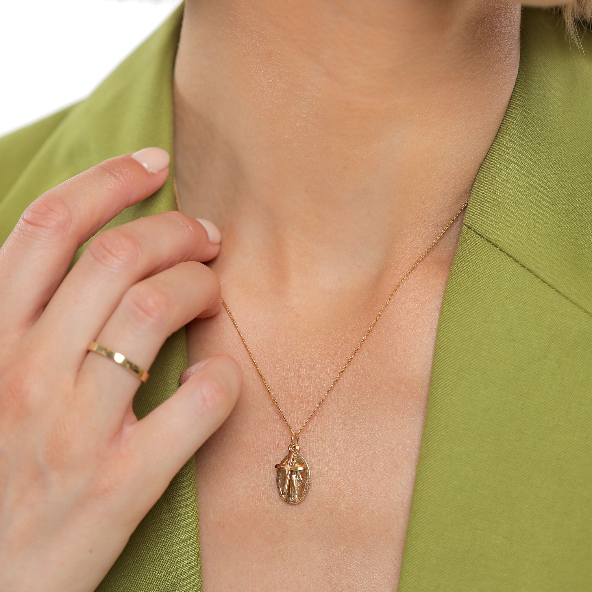 Gold - Elli | Halskette Marienbild Kreuz | 925 Sterling Silber vergoldet