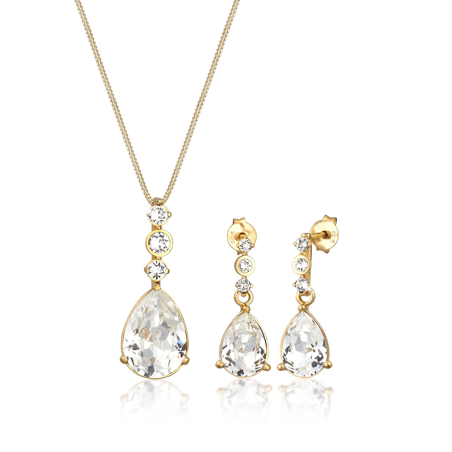 Gold - Elli PREMIUM | Schmuckset  Tropfen | Mit Kristallen von Swarovski® (Weiß) | 925 Sterling Silber vergoldet