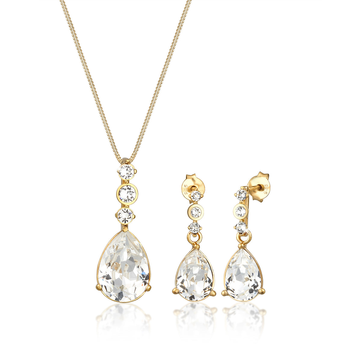 Gold - Elli PREMIUM | Schmuckset  Tropfen | Mit Kristallen von Swarovski® (Weiß) | 925 Sterling Silber vergoldet