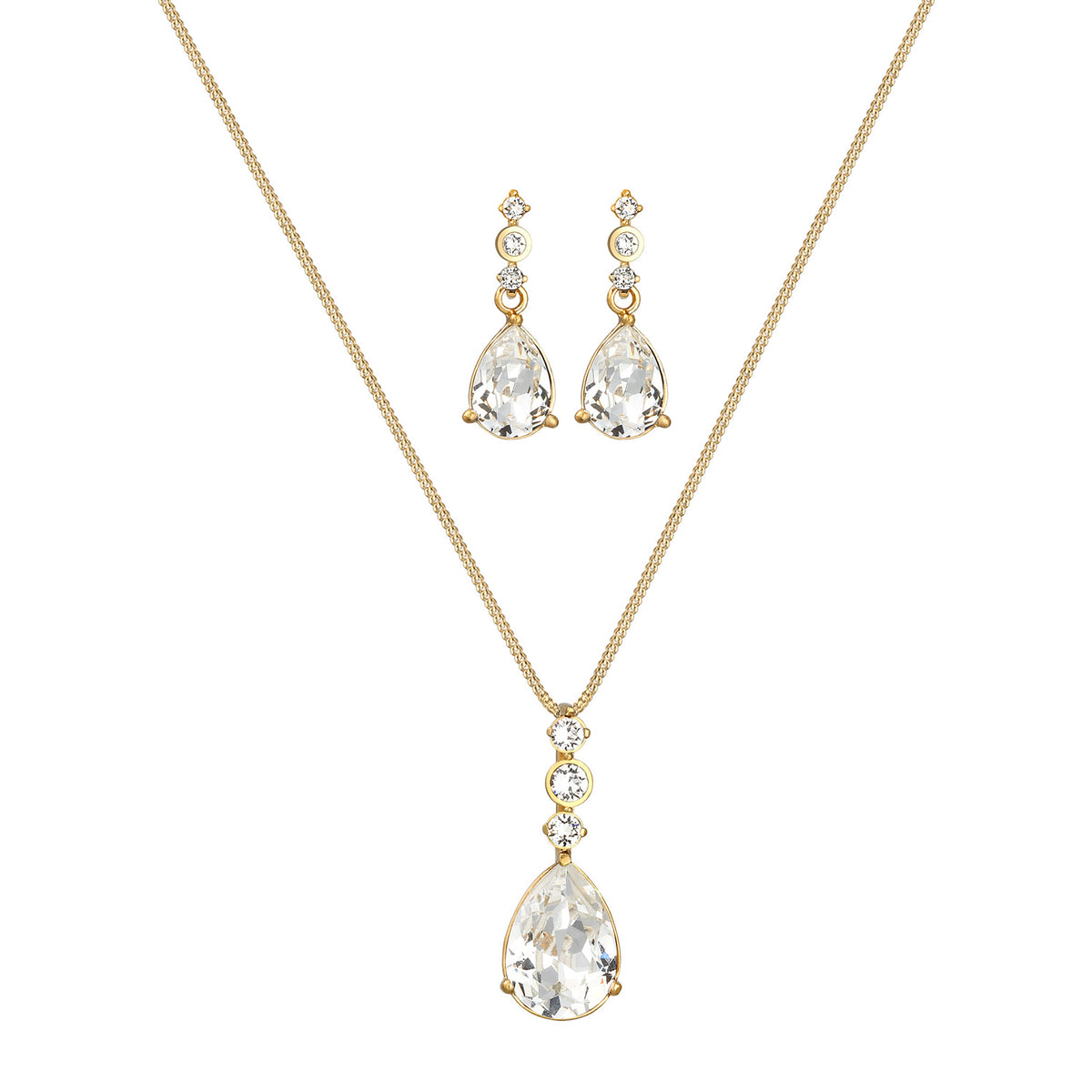Gold - Elli PREMIUM | Schmuckset  Tropfen | Mit Kristallen von Swarovski® (Weiß) | 925 Sterling Silber vergoldet