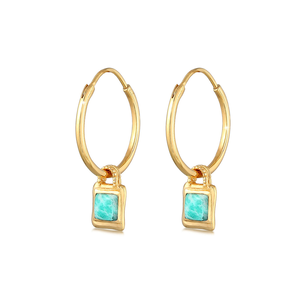 Gold - Elli PREMIUM | Creole | Amazonit ( Blau ) | 925 Sterling Silber vergoldet