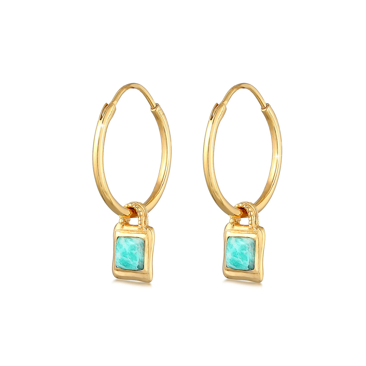 Gold - Elli PREMIUM | Creole | Amazonit ( Blau ) | 925 Sterling Silber vergoldet