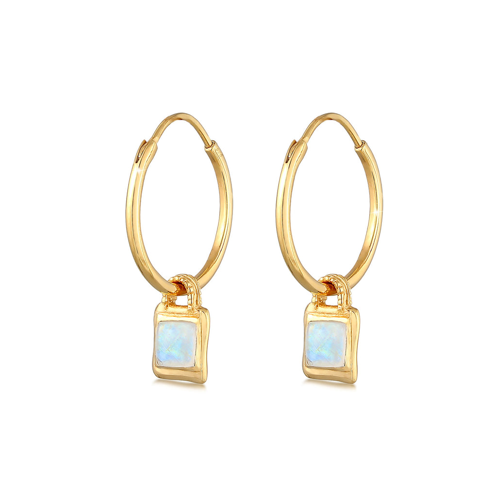 Gold - Elli PREMIUM | Creole | Mondstein ( Weiß ) | 925 Sterling Silber vergoldet