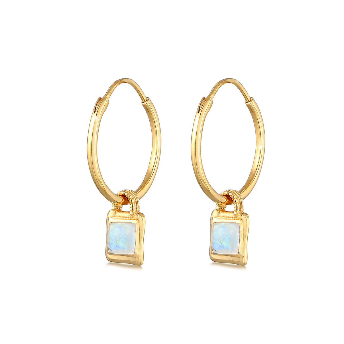 Gold - Elli PREMIUM | Creole | Mondstein ( Weiß ) | 925 Sterling Silber vergoldet