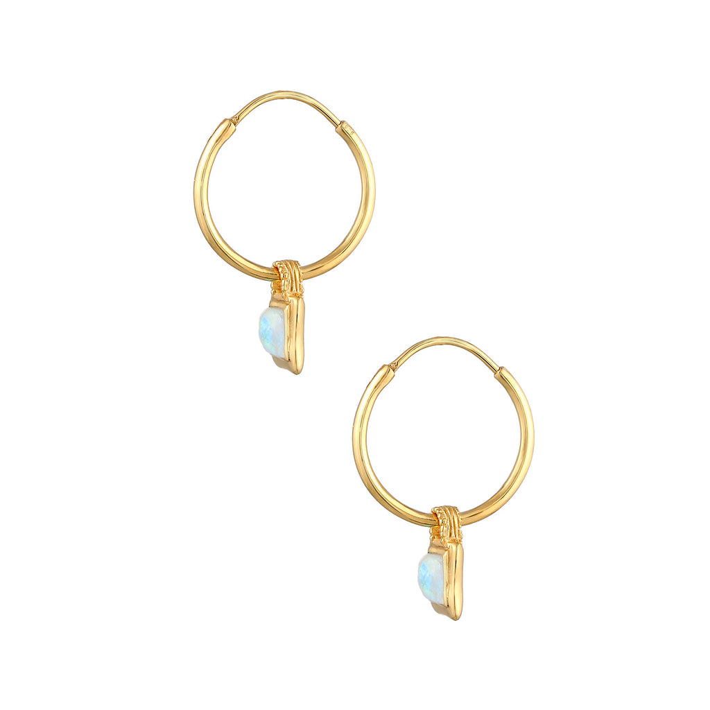 Gold - Elli PREMIUM | Creole | Mondstein ( Weiß ) | 925 Sterling Silber vergoldet