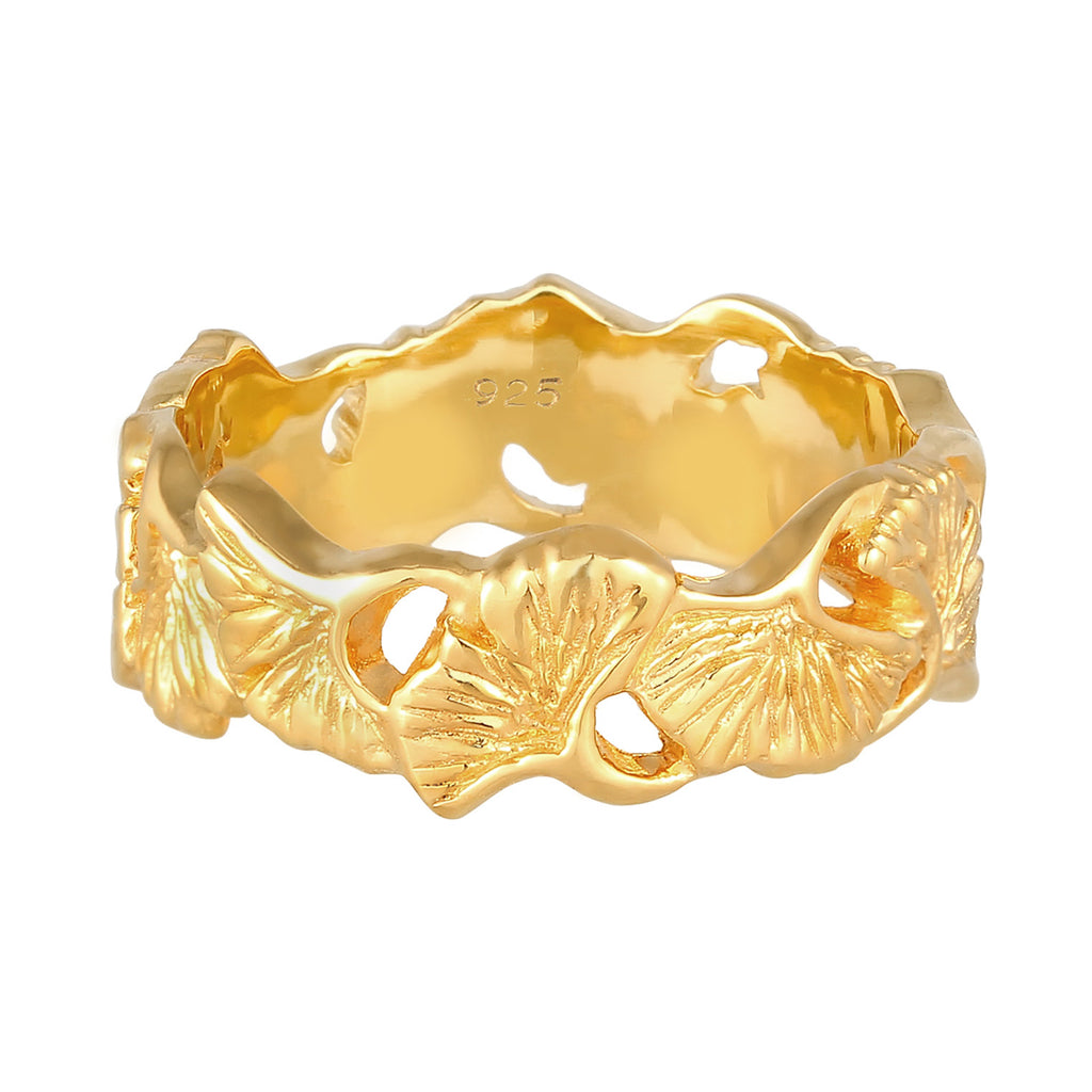 Gold - Elli | Ring Ginkgo | 925 Sterling Silber vergoldet