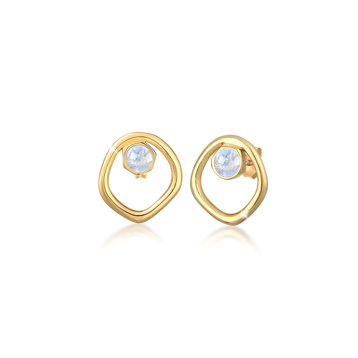 Gold - Elli PREMIUM | Ohrstecker Kreis | Mondstein ( Weiß ) | 925 Sterling Silber vergoldet