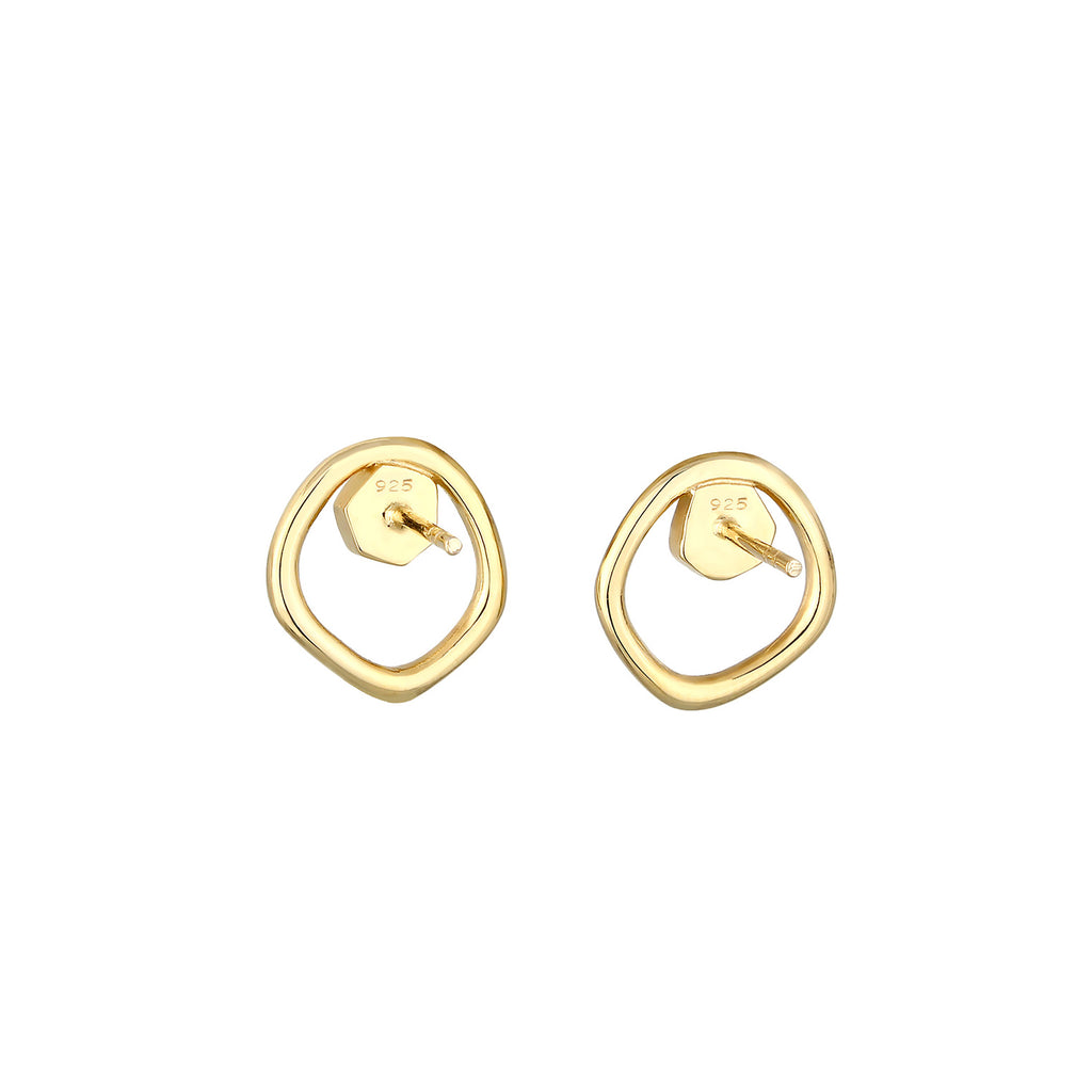 Gold - Elli PREMIUM | Ohrstecker Kreis | Mondstein ( Weiß ) | 925 Sterling Silber vergoldet