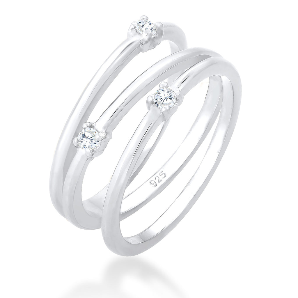 Silber - Elli | Ring Spirale | Zirkonia ( Weiß ) | 925er Sterling Silber