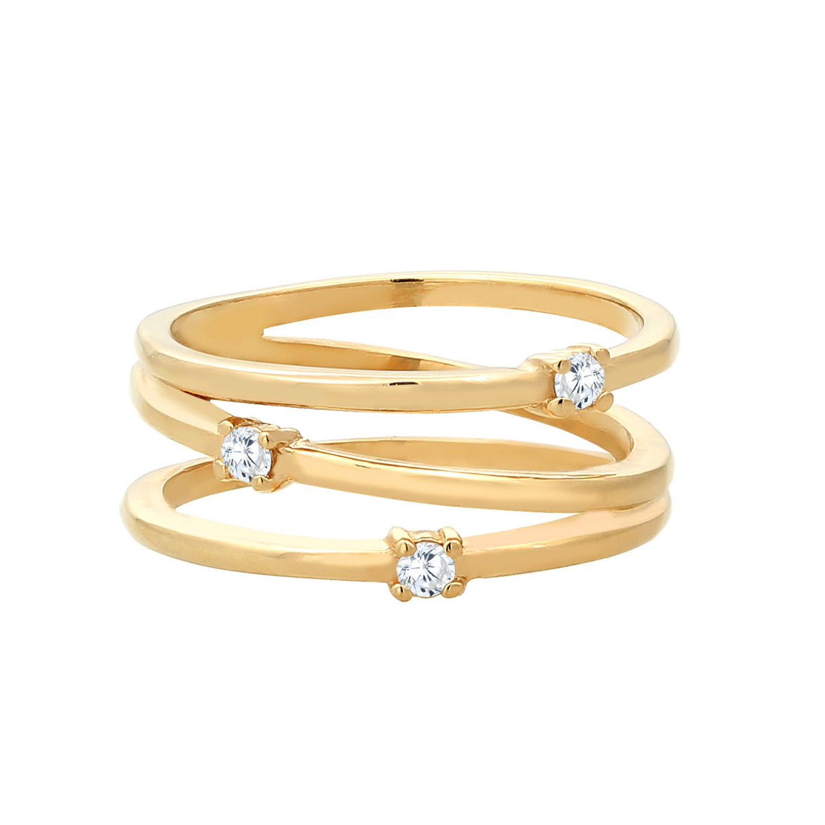 Gold - Elli | Ring Spirale | Zirkonia ( Weiß ) | 925 Sterling Silber vergoldet