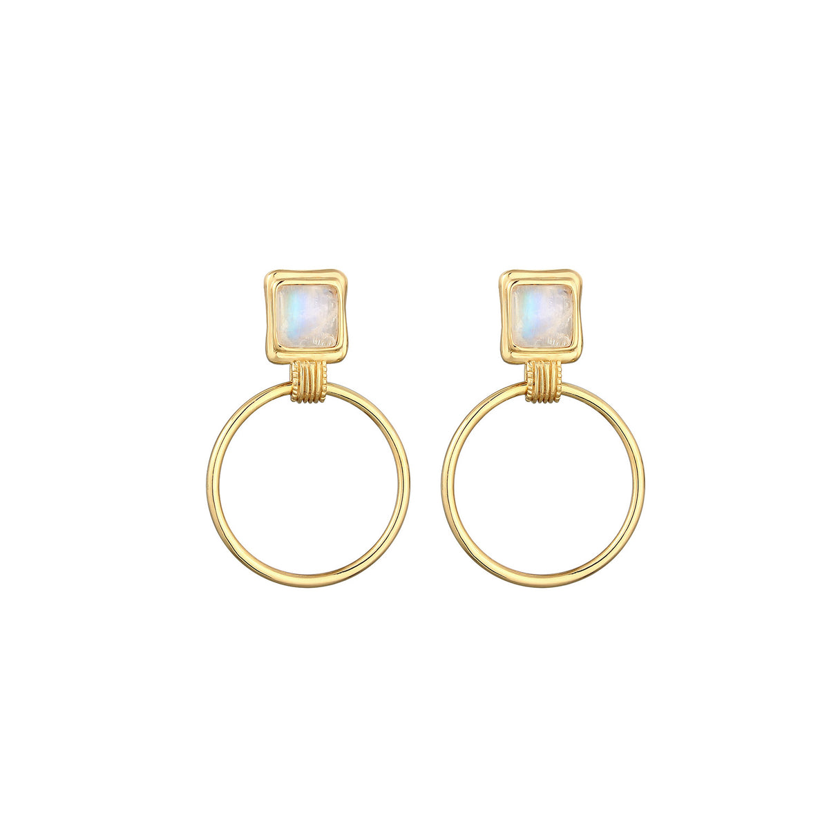 Gold - Elli PREMIUM | Ohrstecker | Mondstein ( Weiß ) | 925 Sterling Silber vergoldet