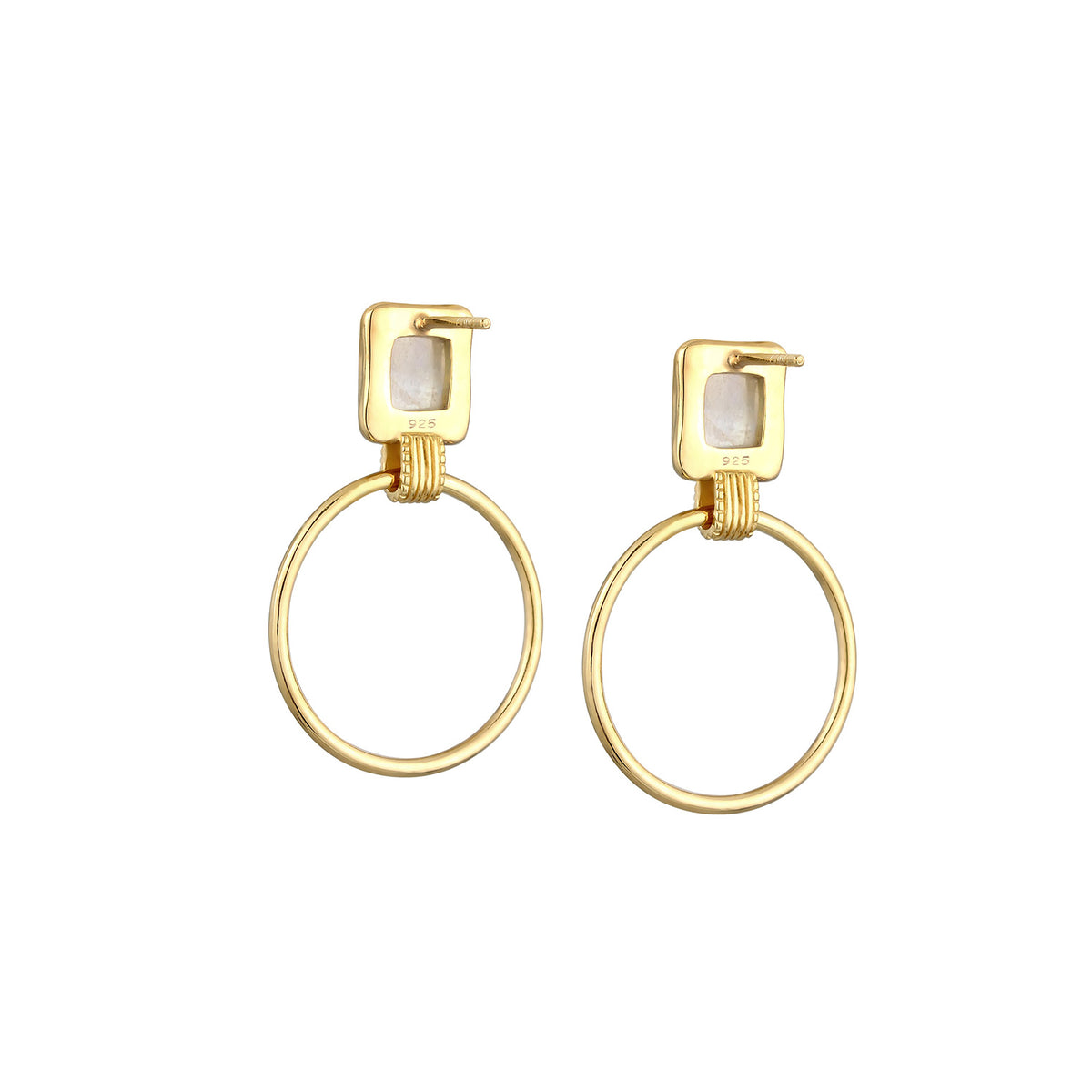 Gold - Elli PREMIUM | Ohrstecker | Mondstein ( Weiß ) | 925 Sterling Silber vergoldet
