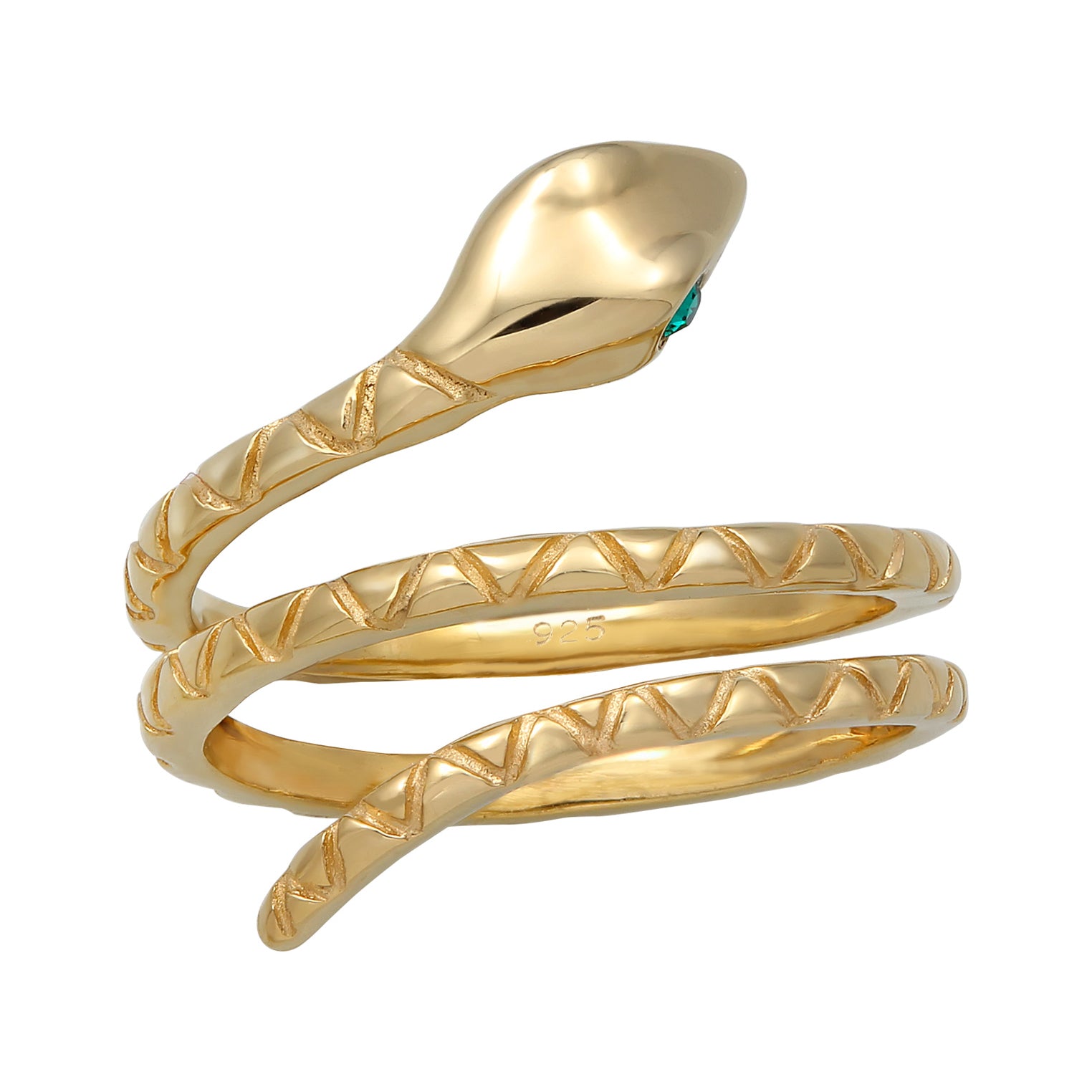 Gold - Elli | Pinky Ring Schlange | Kristall (Grün) | 925 Sterling Silber vergoldet