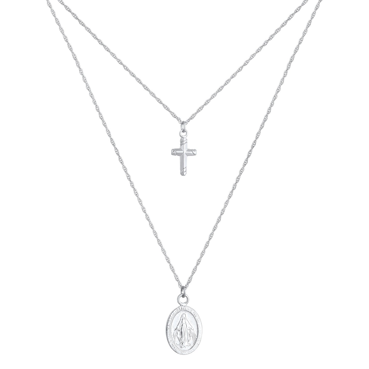 Silber - Elli | Layer-Halskette Kreuz | 925er Sterling Silber
