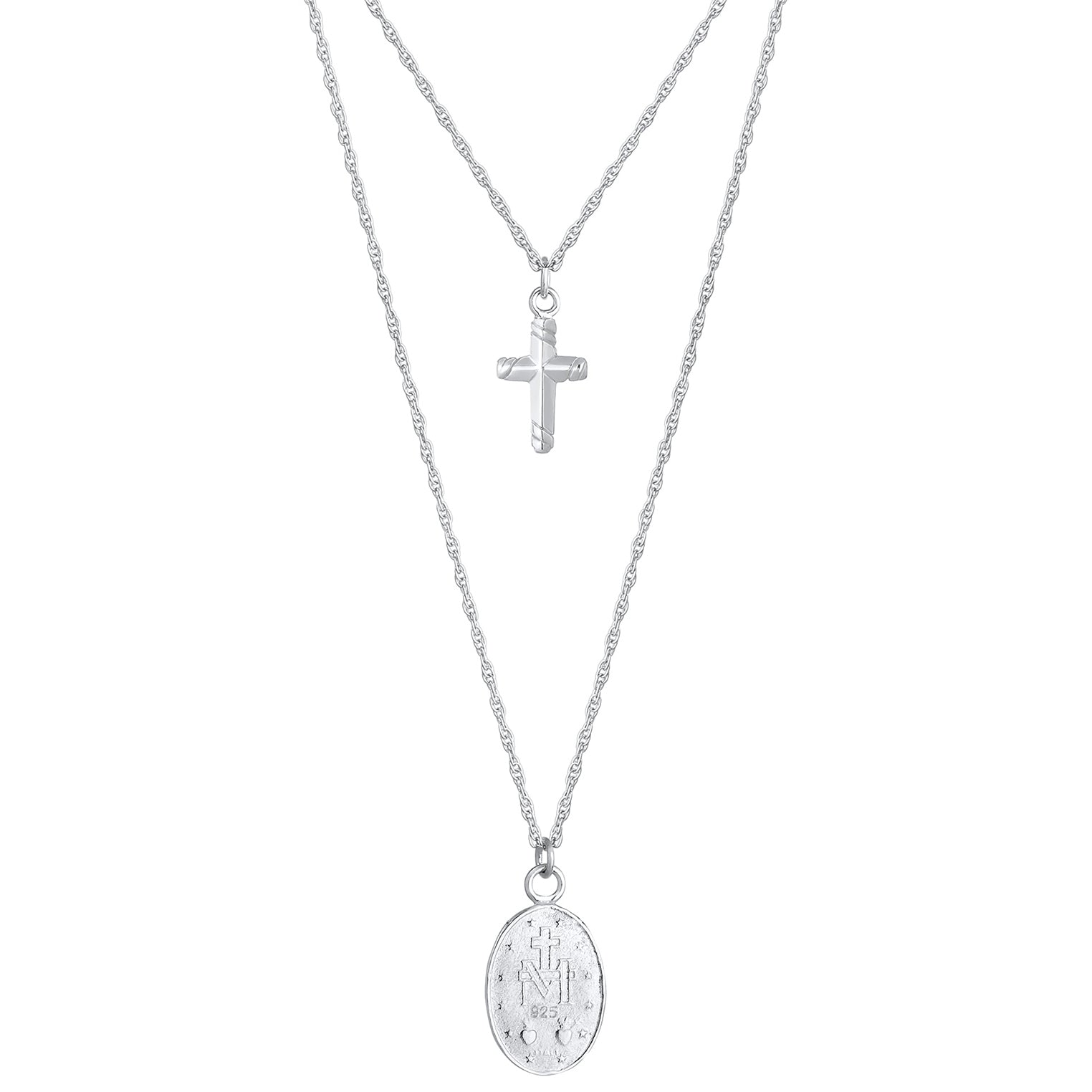 Silber - Elli | Layer-Halskette Kreuz | 925er Sterling Silber