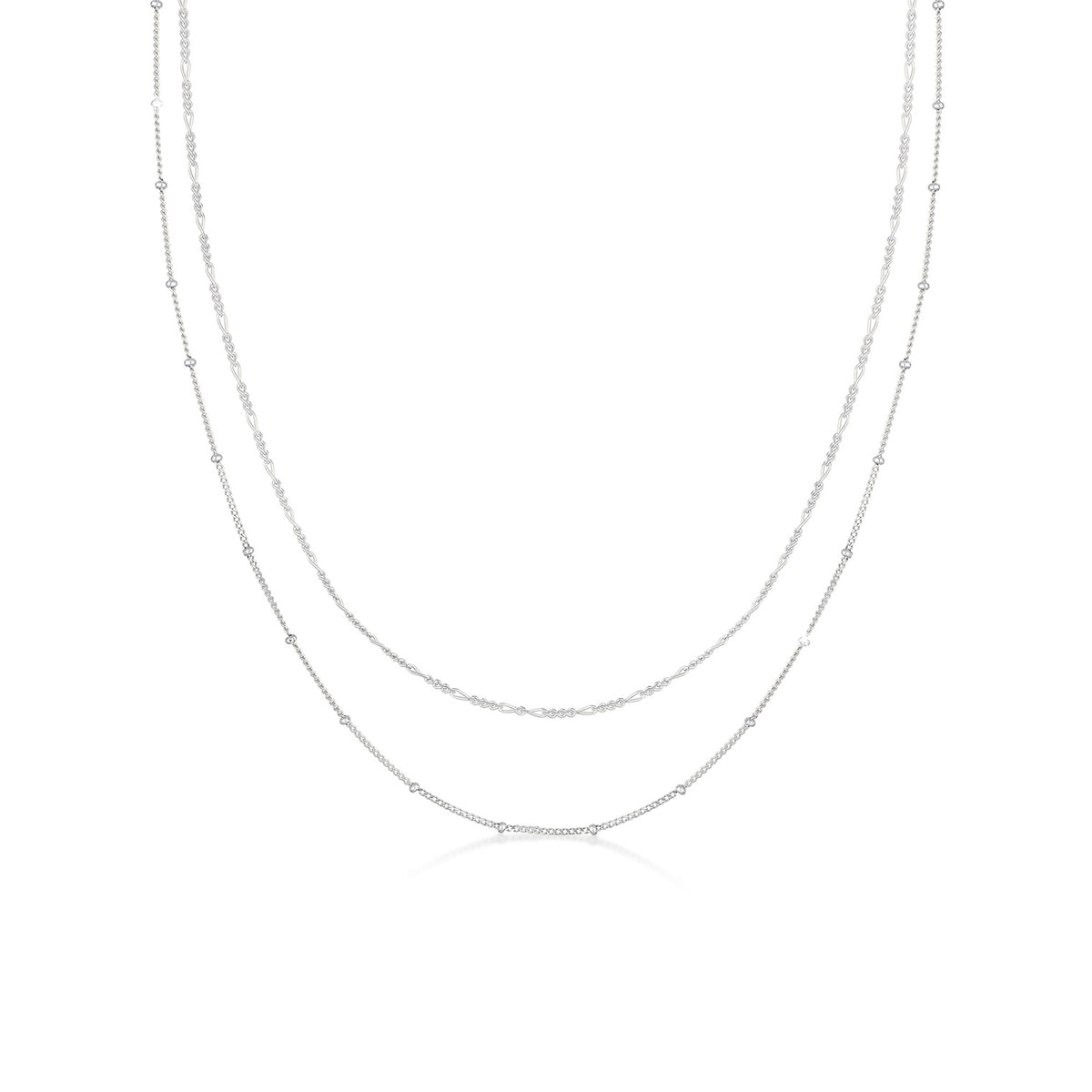 Silber - Elli | Choker 2er Set Kugel- & Figarokette | 925er Sterling Silber