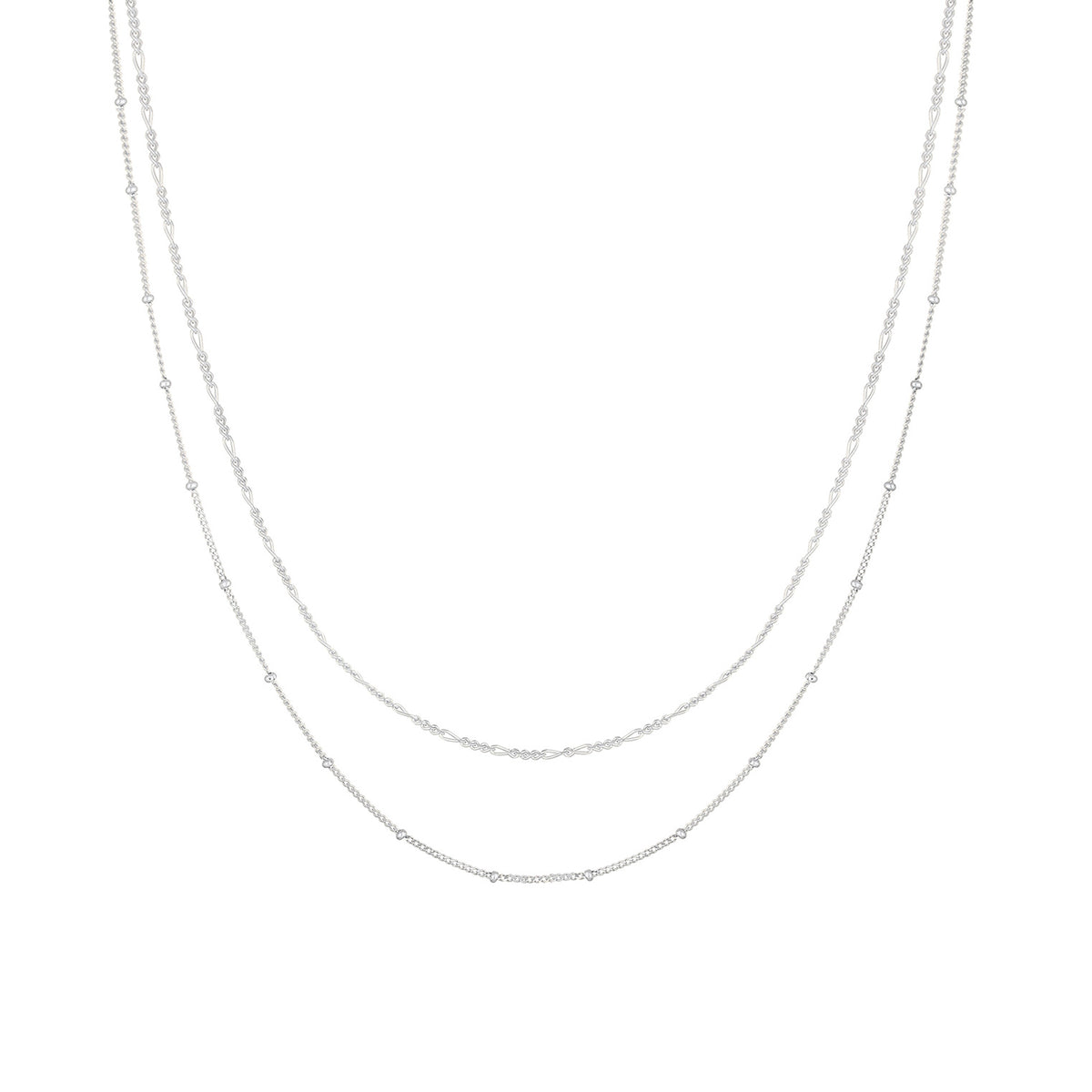 Silber - Elli | Choker 2er Set Kugel- & Figarokette | 925er Sterling Silber