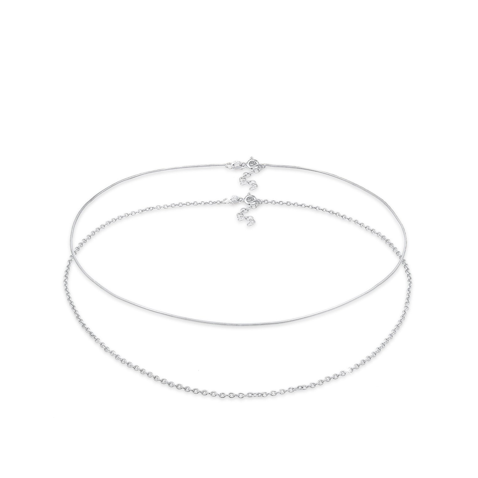 Silber - Elli | Choker 2er Set Schlangen- & Ankerkette | 925er Sterling Silber