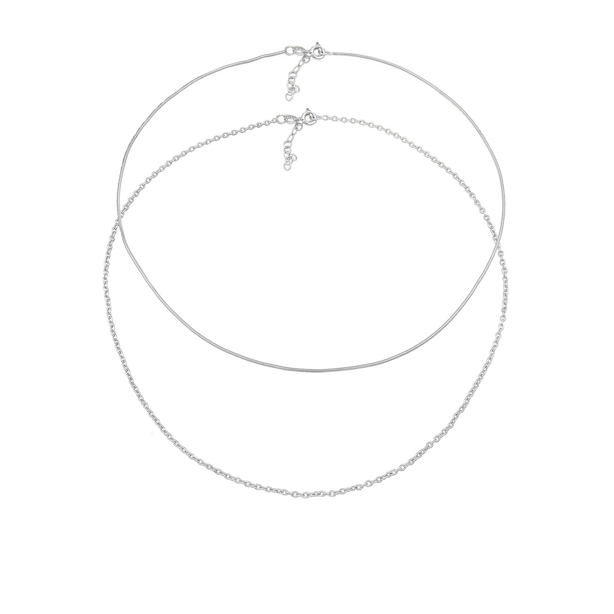 Silber - Elli | Choker 2er Set Schlangen- & Ankerkette | 925er Sterling Silber