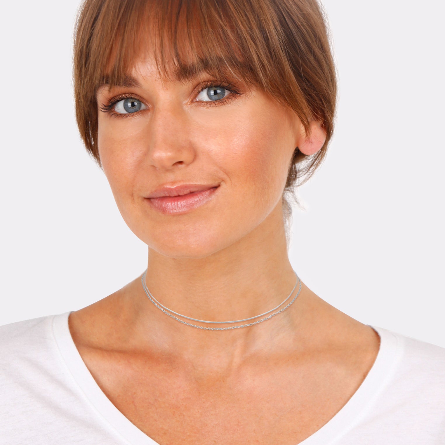 Silber - Elli | Choker 2er Set Schlangen- & Ankerkette | 925er Sterling Silber