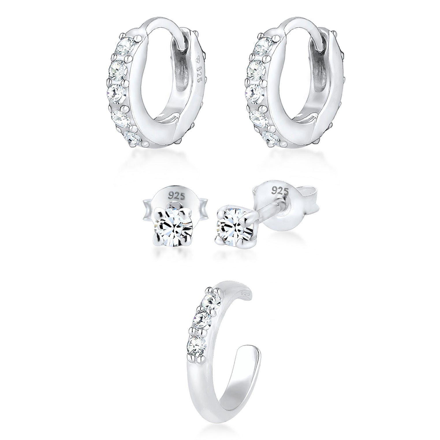 Silber - Elli | Ohrringset | Mit Kristallen von Swarovski® (Weiß) | 925er Sterling Silber