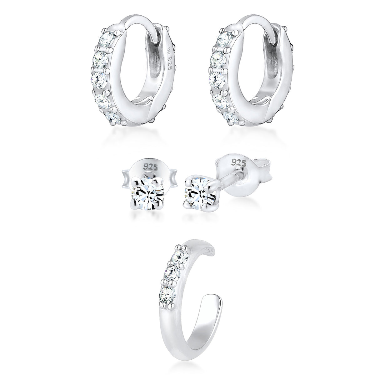 Silber - Elli | Ohrringset | Mit Kristallen von Swarovski® (Weiß) | 925er Sterling Silber