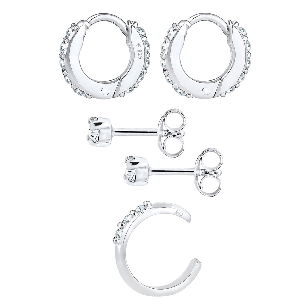 Silber - Elli | Ohrringset | Mit Kristallen von Swarovski® (Weiß) | 925er Sterling Silber