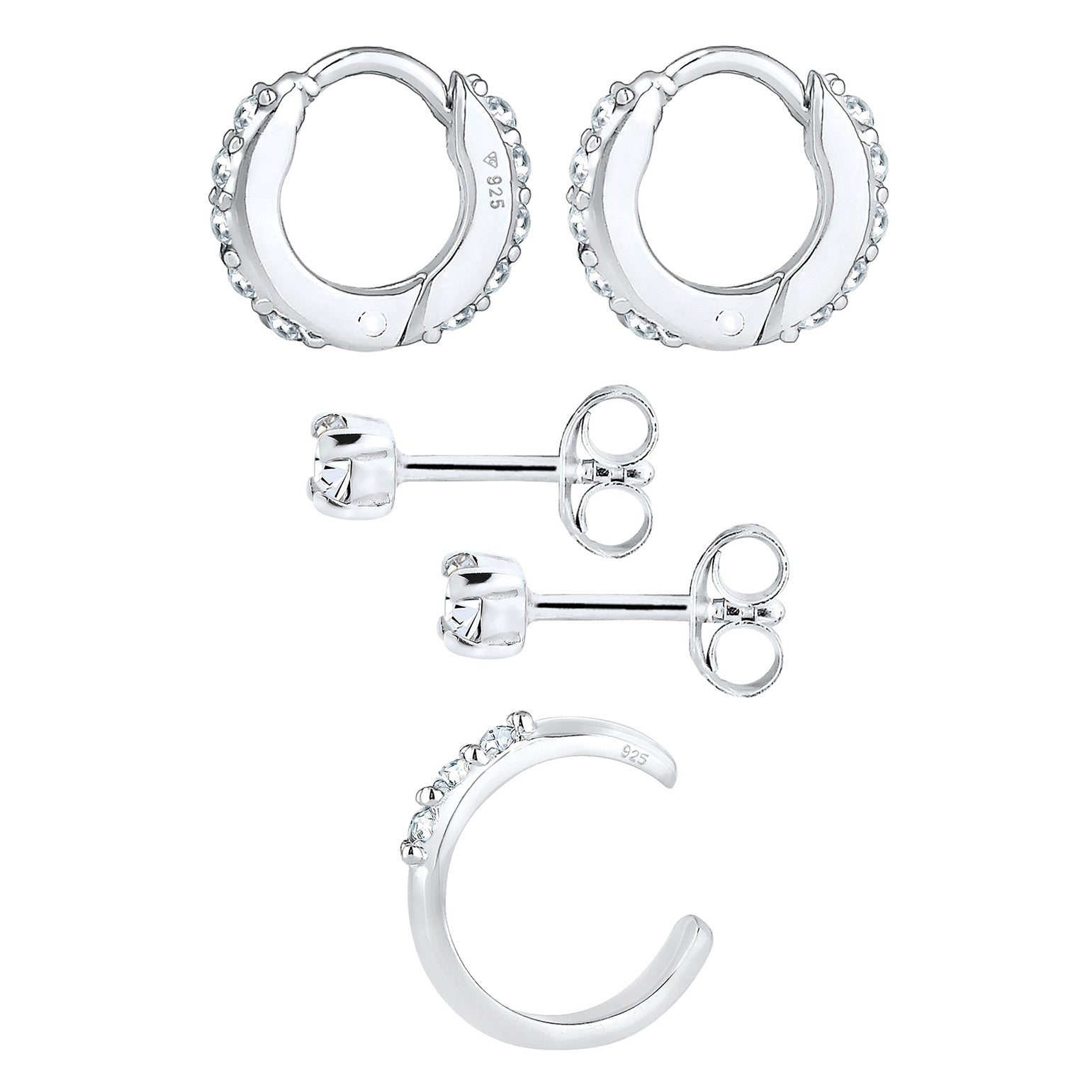 Silber - Elli | Ohrringset | Mit Kristallen von Swarovski® (Weiß) | 925er Sterling Silber
