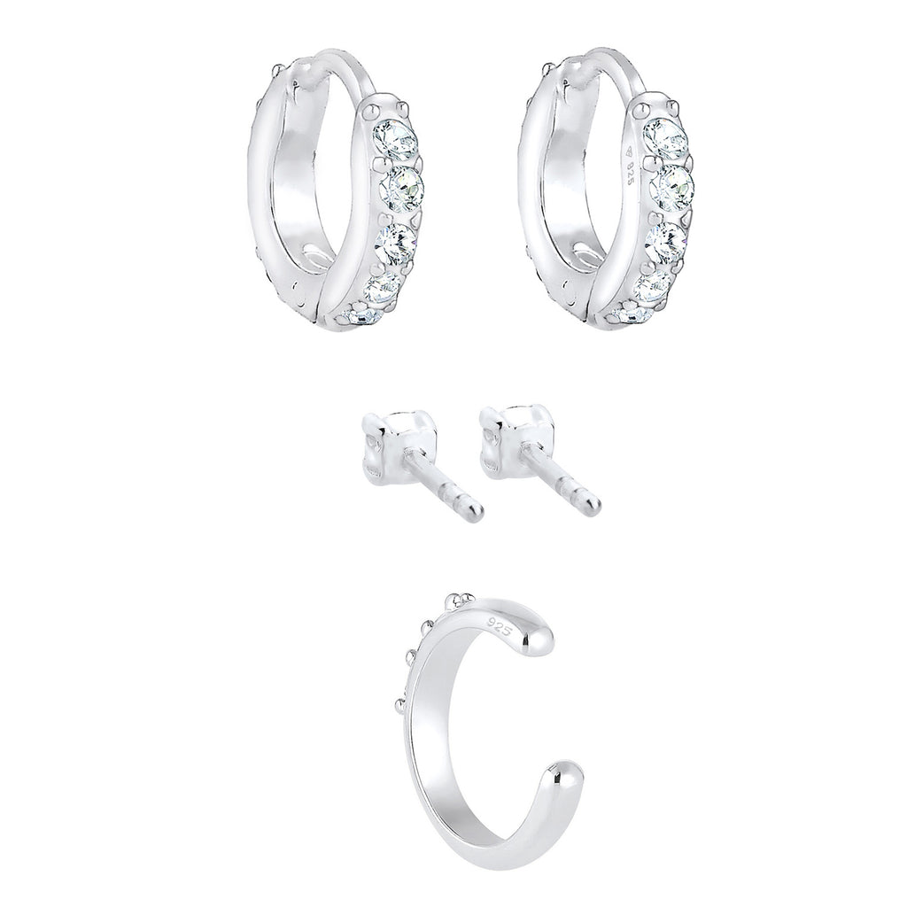 Silber - Elli | Ohrringset | Mit Kristallen von Swarovski® (Weiß) | 925er Sterling Silber