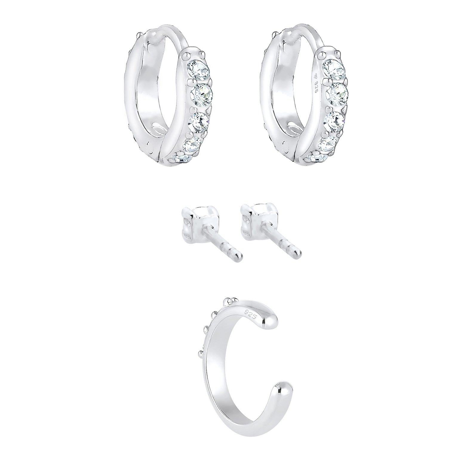 Silber - Elli | Ohrringset | Mit Kristallen von Swarovski® (Weiß) | 925er Sterling Silber